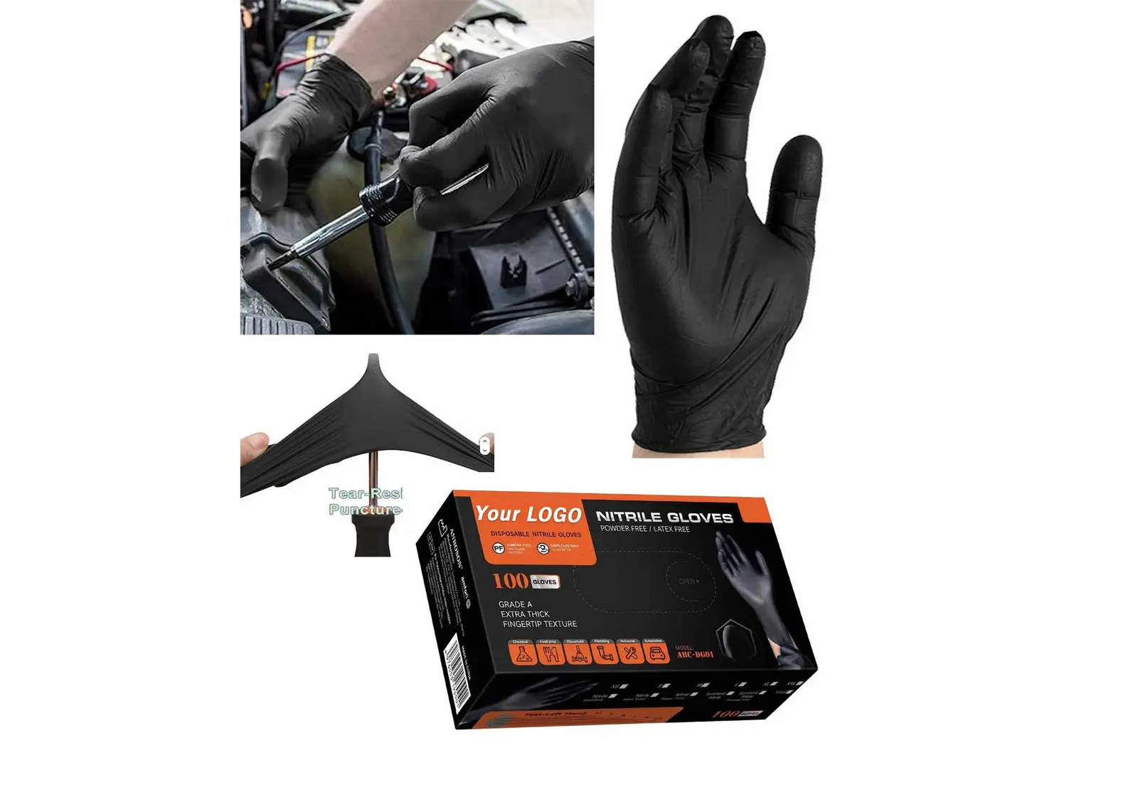 Nitrilhandschuhe für Industrie und Kfz-Werkstätten, 100 Stück pro BoxRobuste Puderfreie Nitrilhandschuhe für Industrie und Kfz-Werkstätten, 100 Stück pro Box